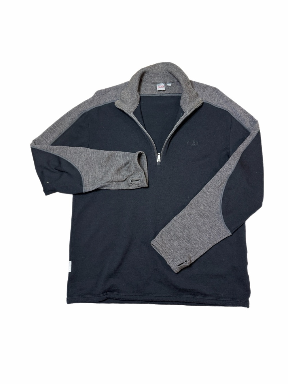 Icebreaker Sport 320 1/4 Zip 100% Merino Wool Sweater Black Grey Size M